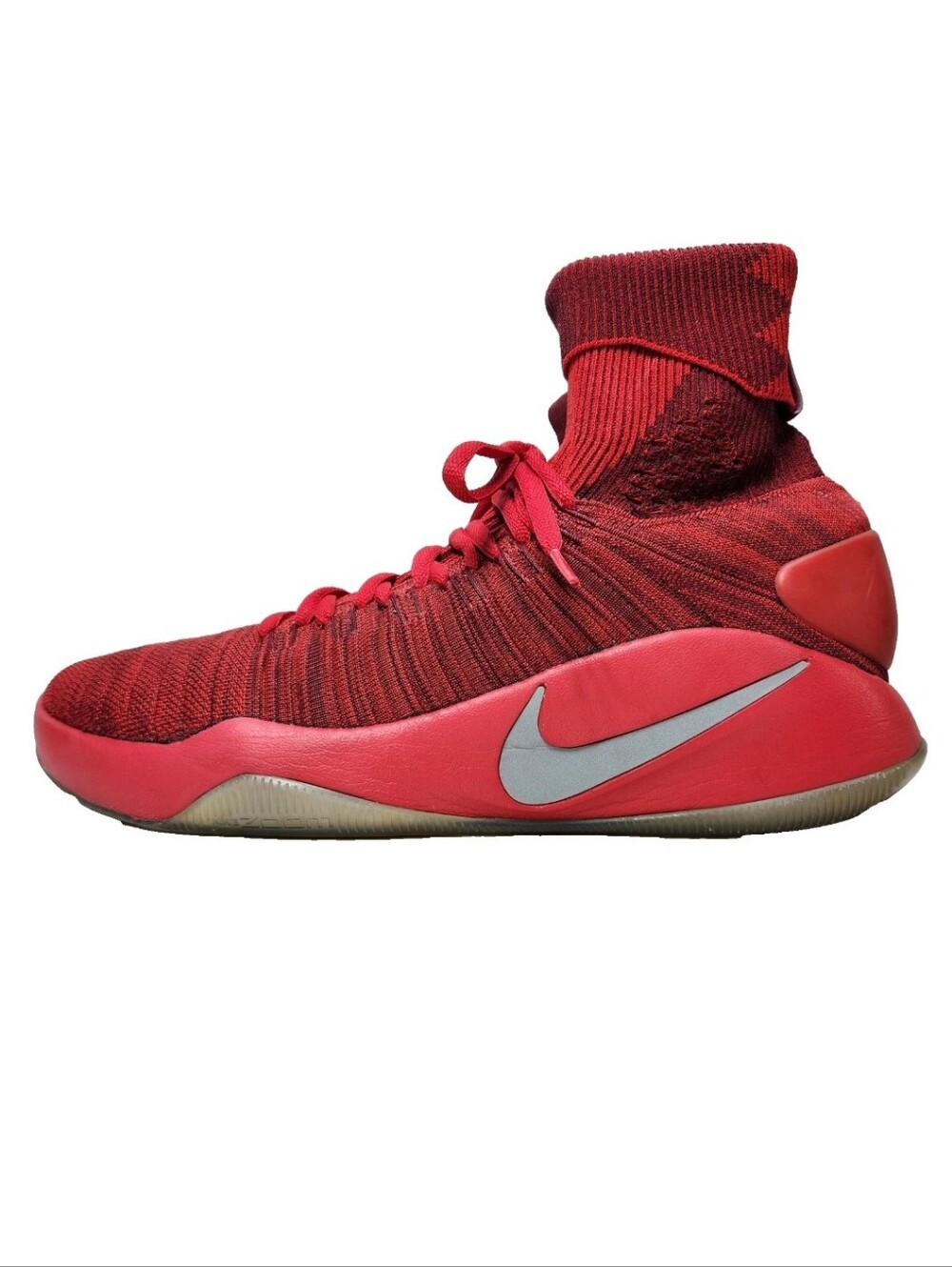 NIKE Hyperdunk 2016 Flyknit Sz 13 Team Red/White-Metallic Platinum 843390-606